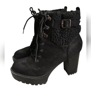 Top Moda Black Lace Up Women's Suede Boots
